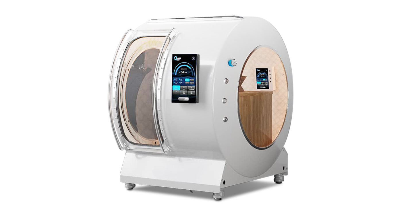 Walk-in hard shell hyperbaric chamber with touchscreen controls