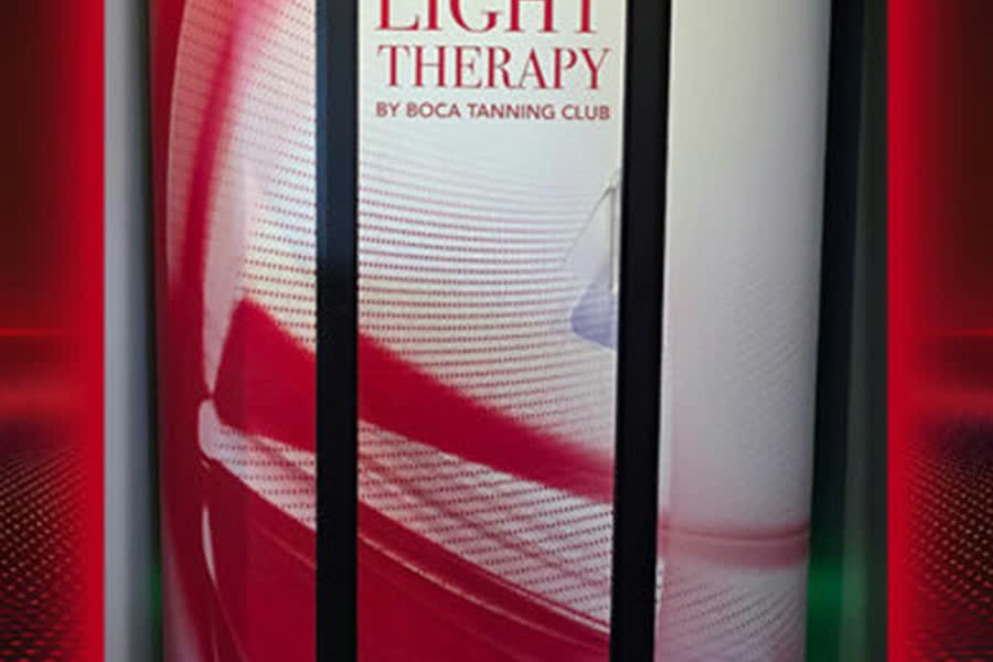 Red-light therapy booth at the Boca Tanning Club Weston salon