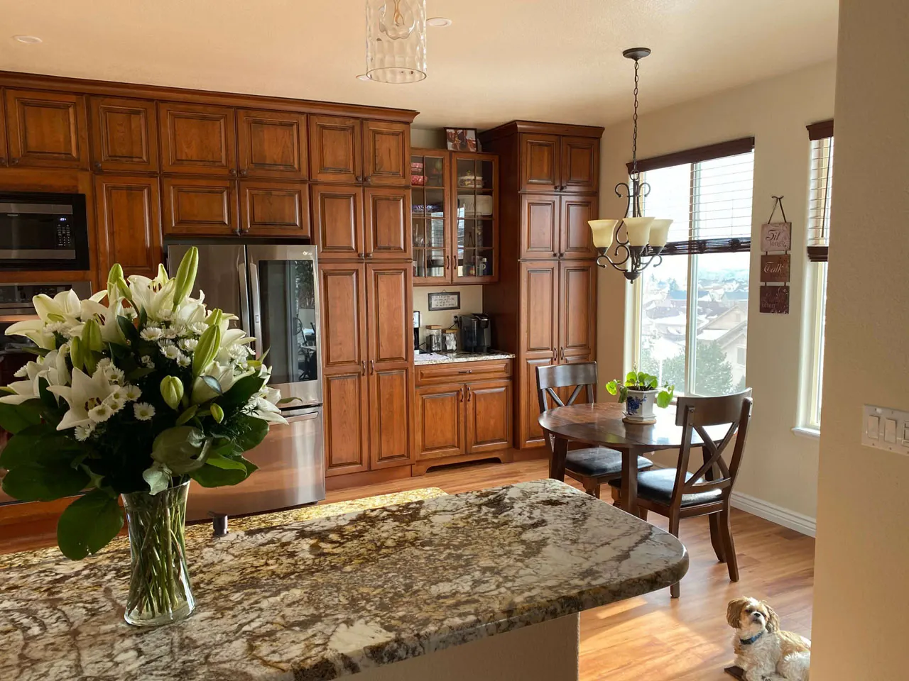 Modern kitchen island with waterfall countertop