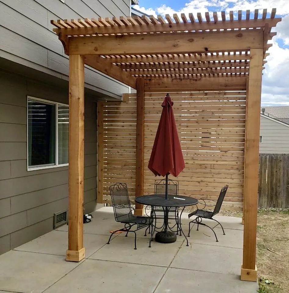 Custom cedar pergola over backyard patio