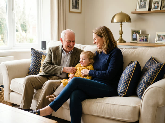 Three generations of a family together at home