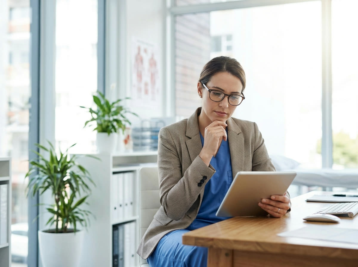 Healthcare professional reviewing clinical HBOT education materials