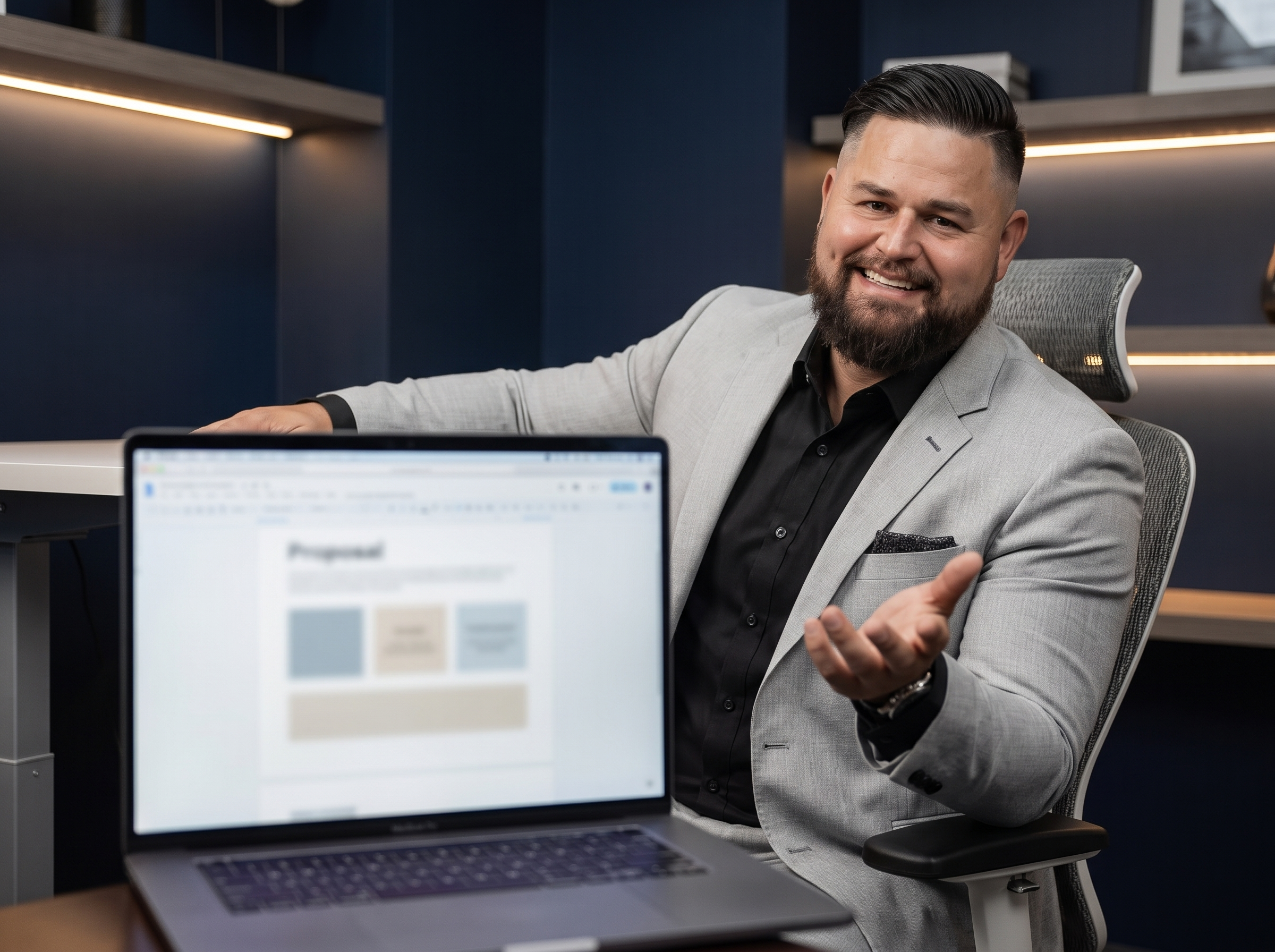 Marketing consultant presenting a proposal during a video call