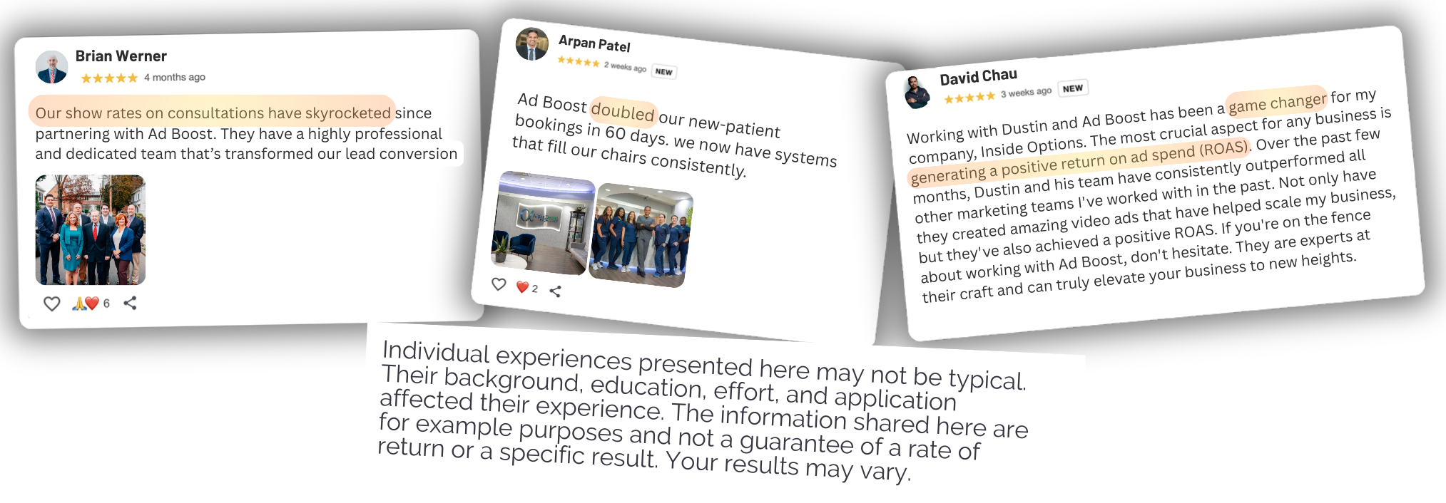 Ad Boost client testimonial screenshots