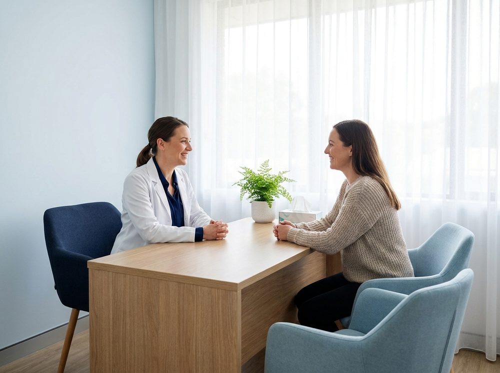 Clinician in consultation with a patient