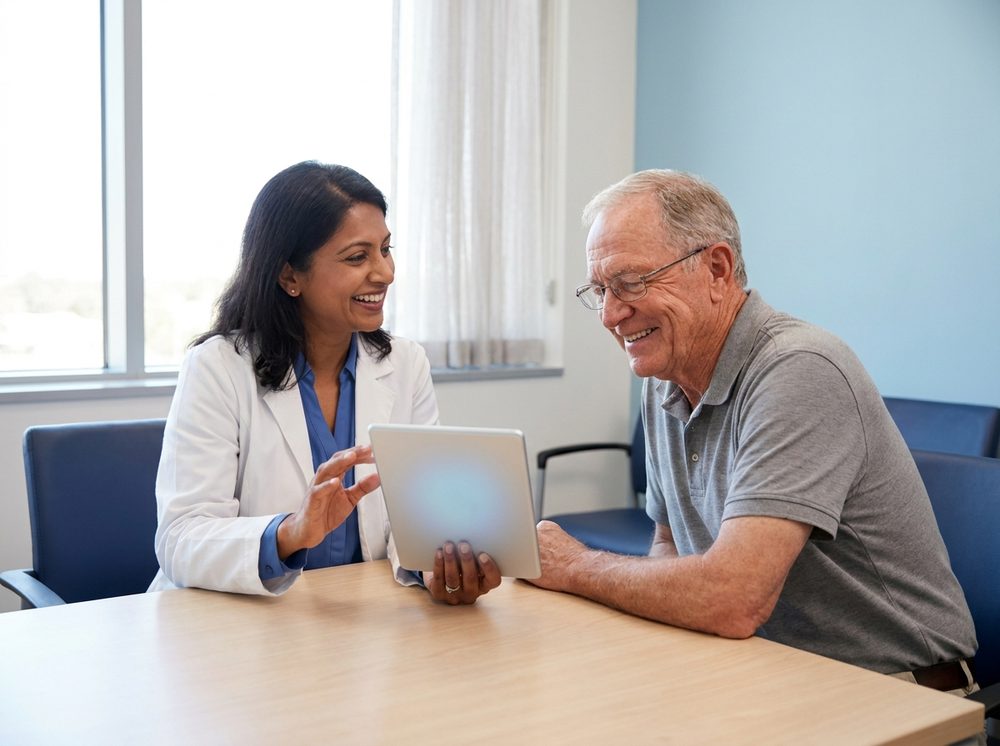 Physician reviewing a care plan with a senior patient