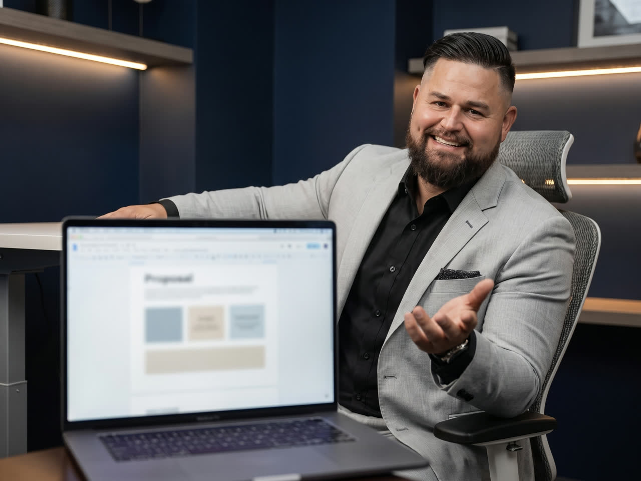 Marketing consultant presenting a proposal during a video call