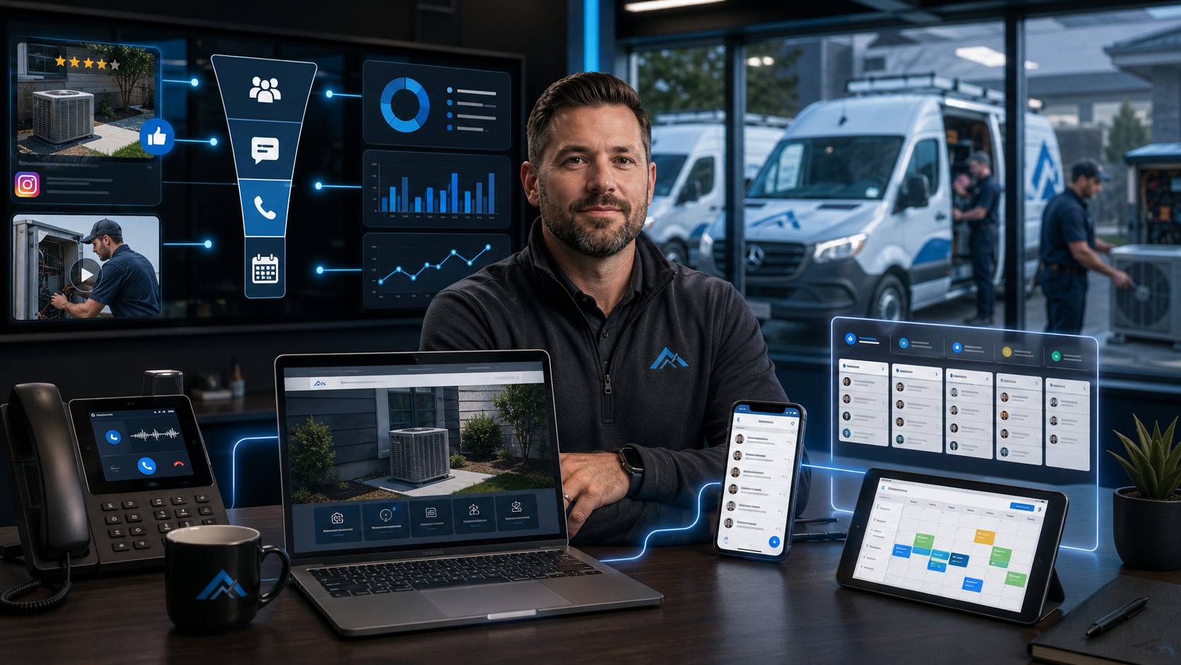 Ad Boost HVAC growth system dashboard and marketing overview
