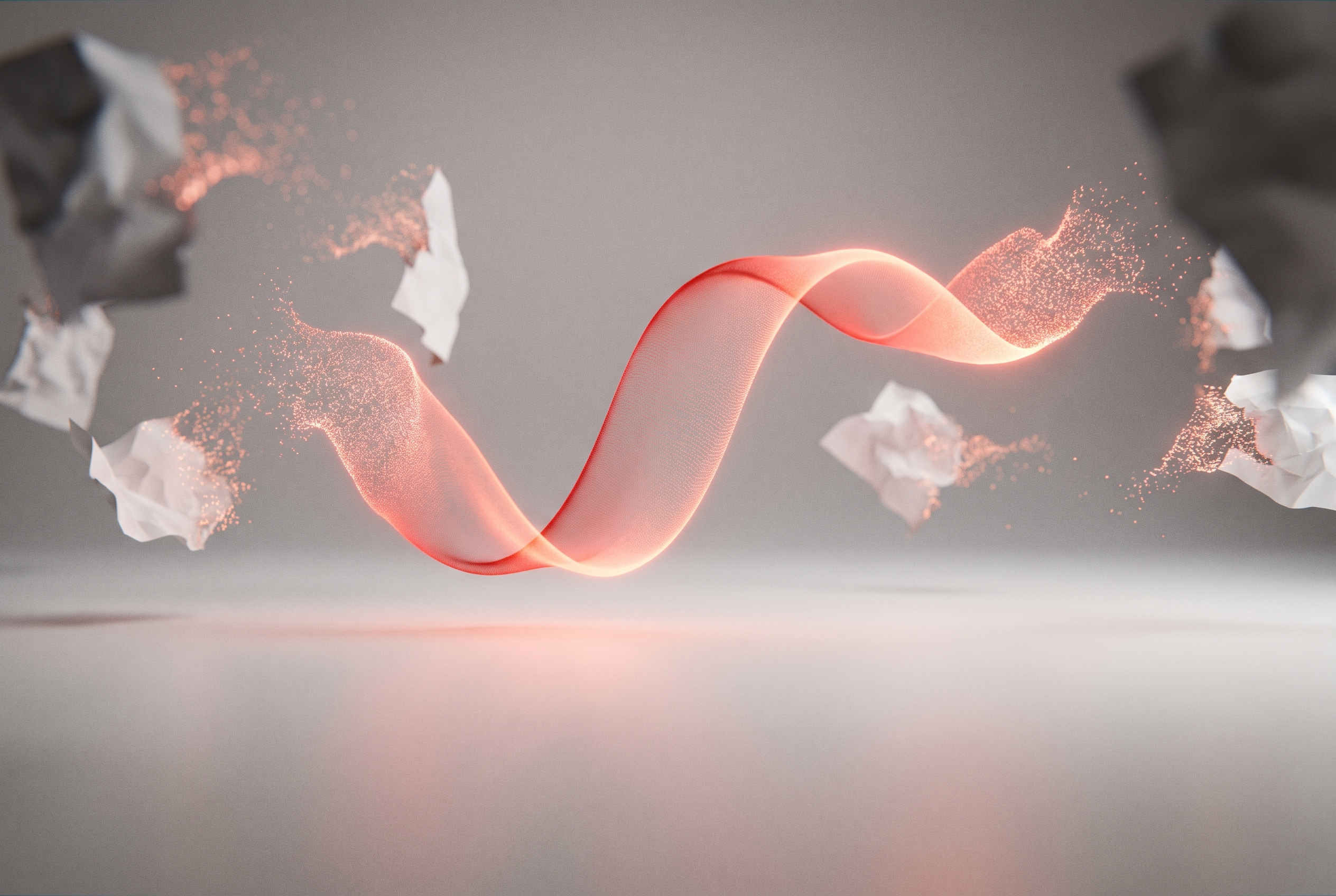 Scattered notes dissolving into one organized data stream