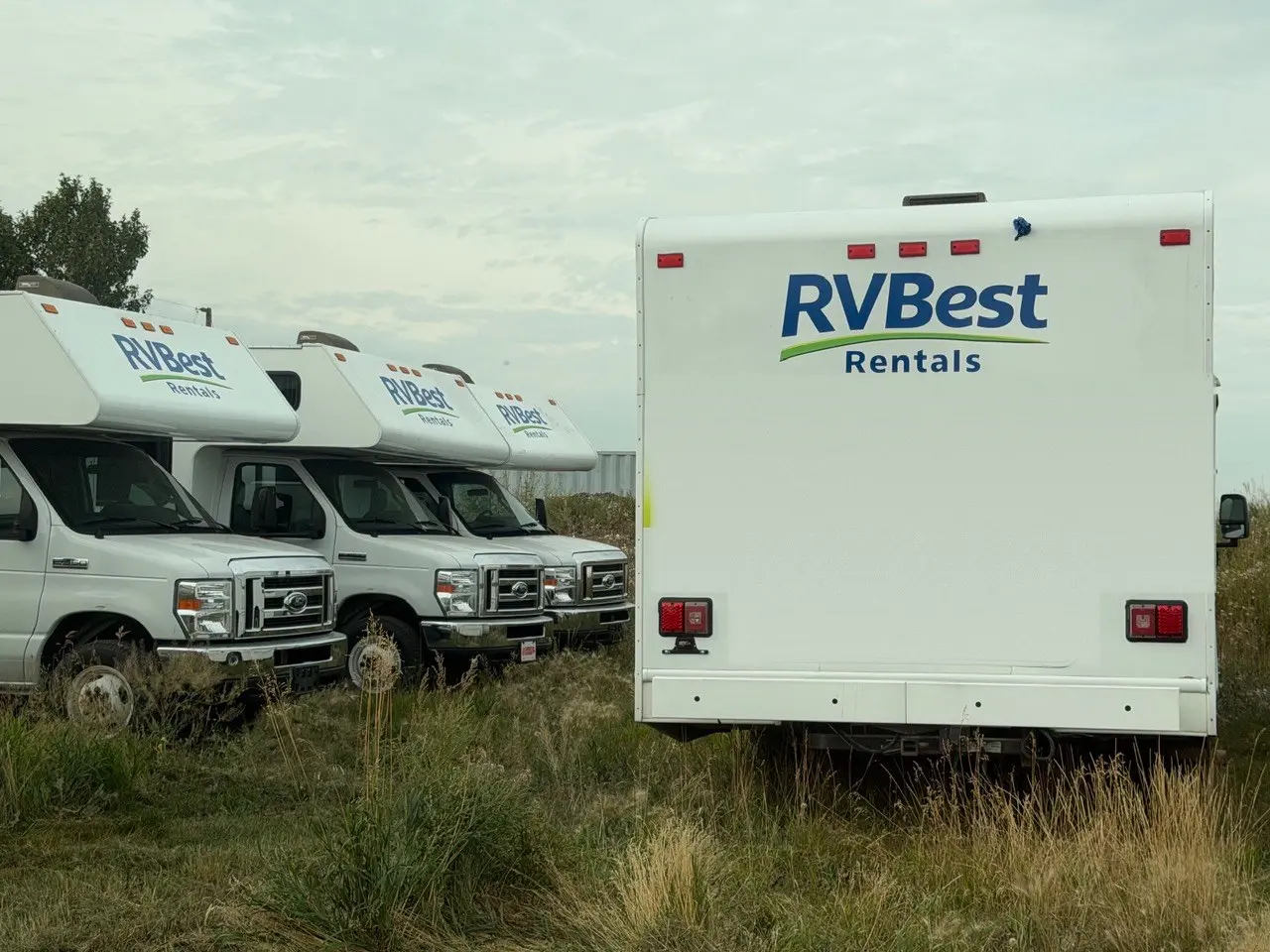 RV Best Rentals Class C motorhome fleet at the Balzac, Alberta base