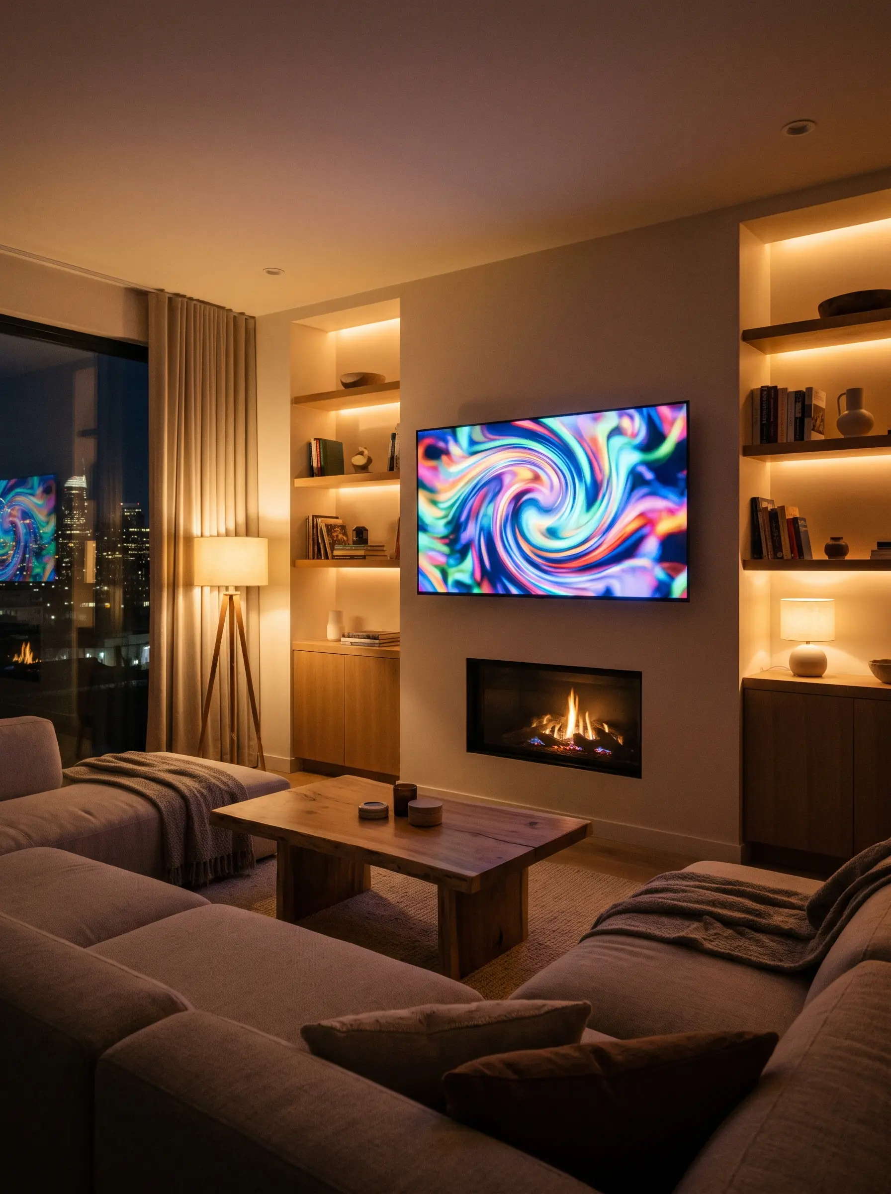 Smart TV displaying video content in a modern living room