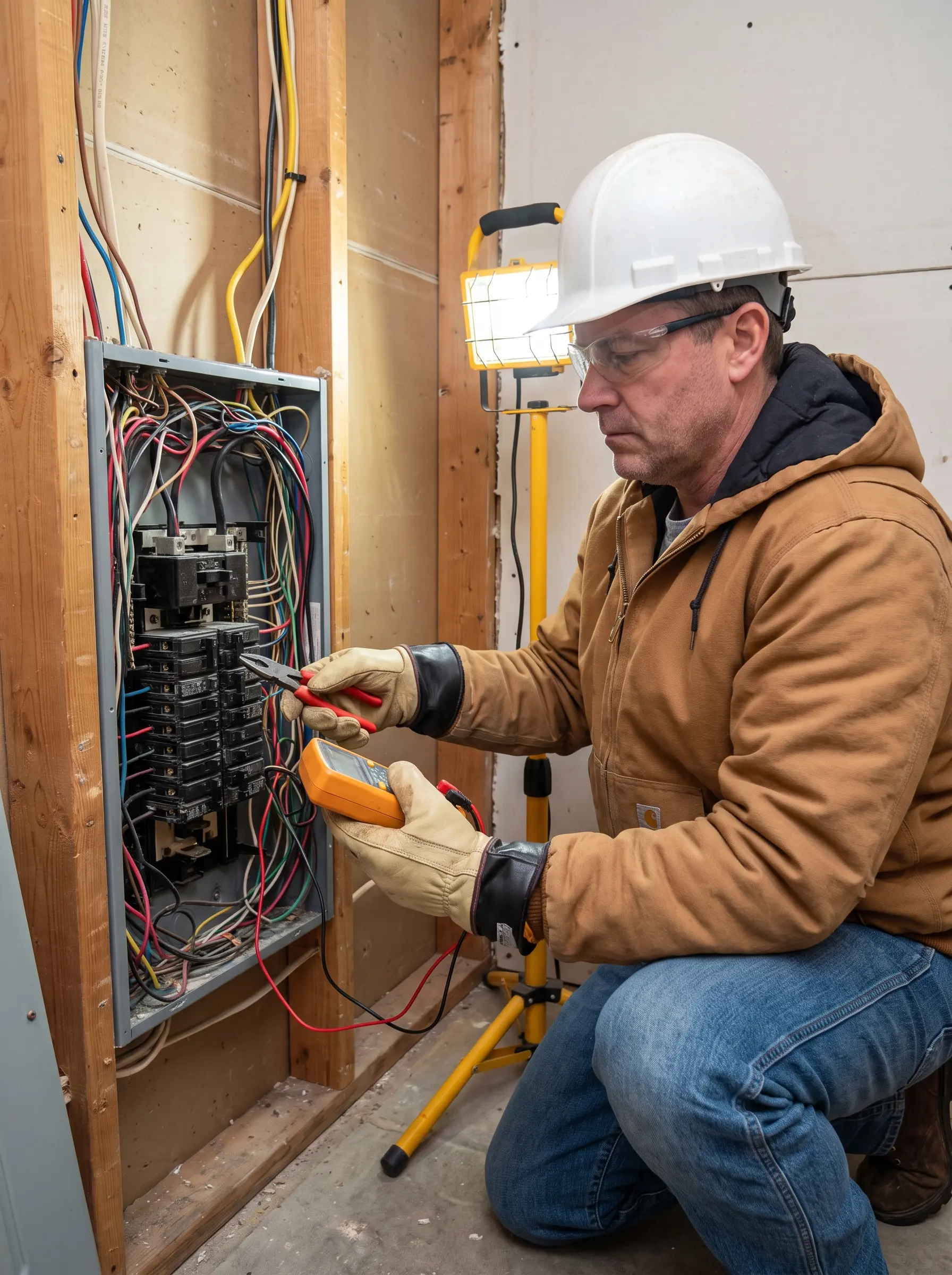 Electrician working on a residential electrical panel