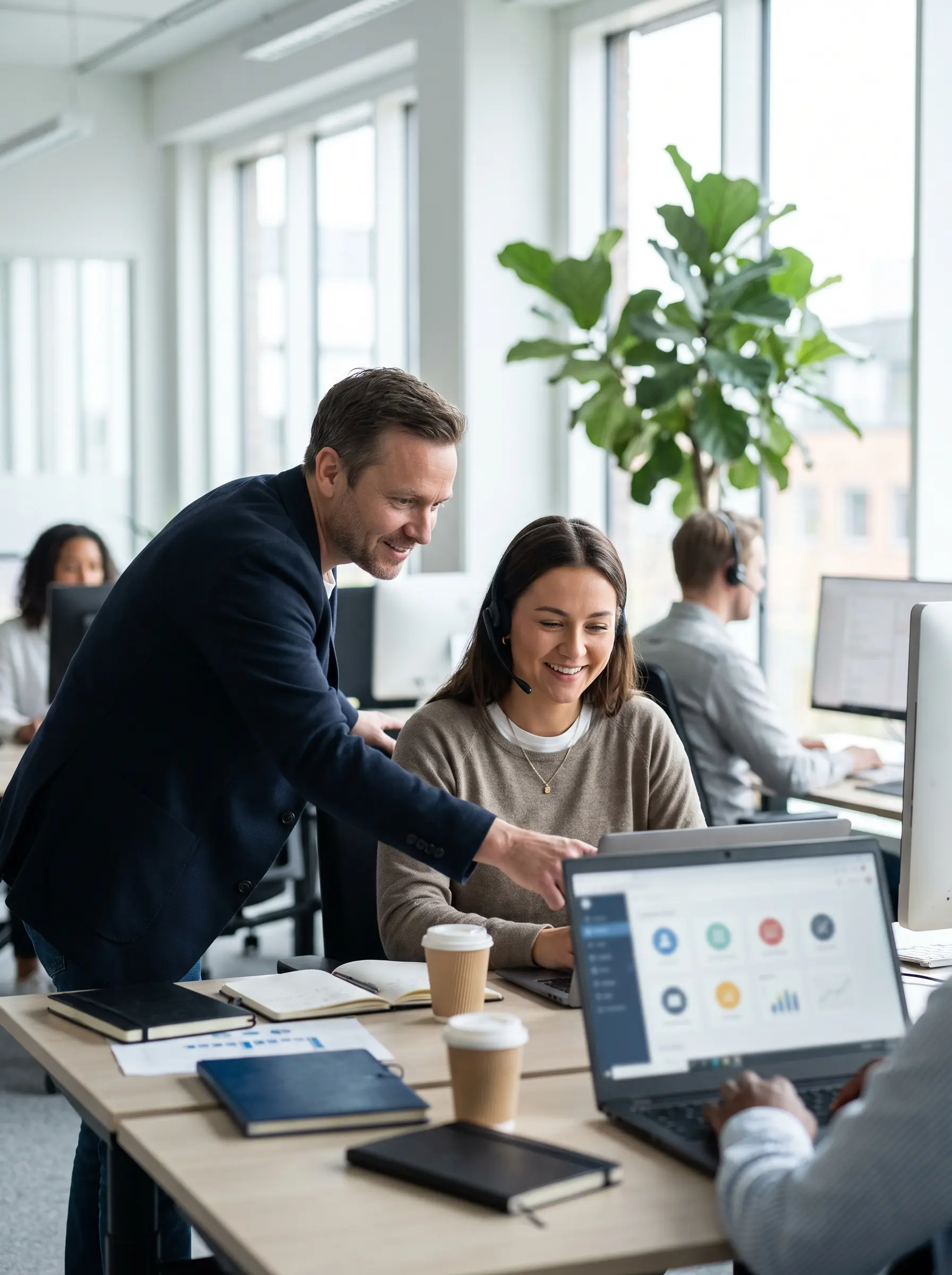 Manager coaching a customer service representative