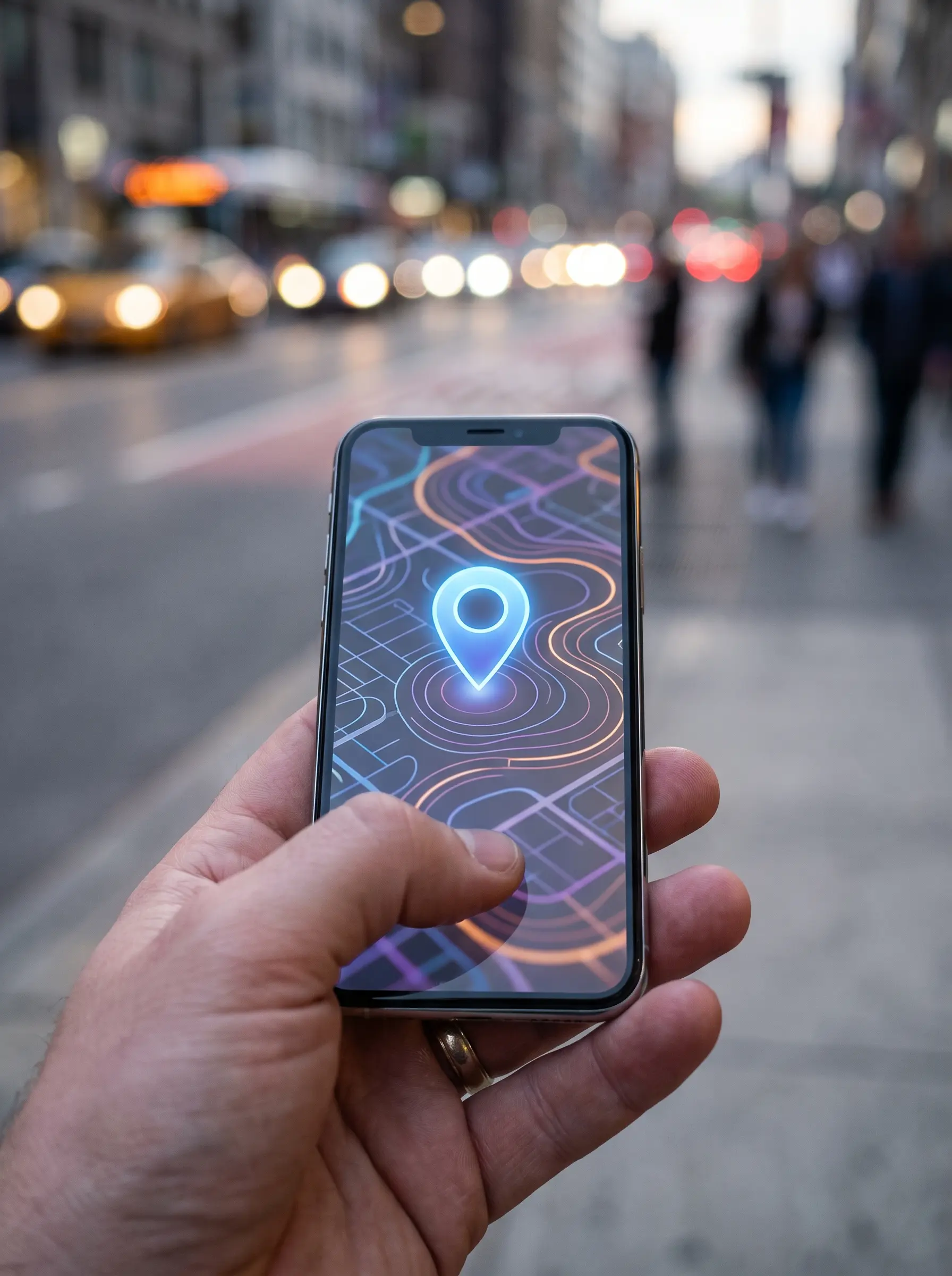 Smartphone displaying a local map and location pin