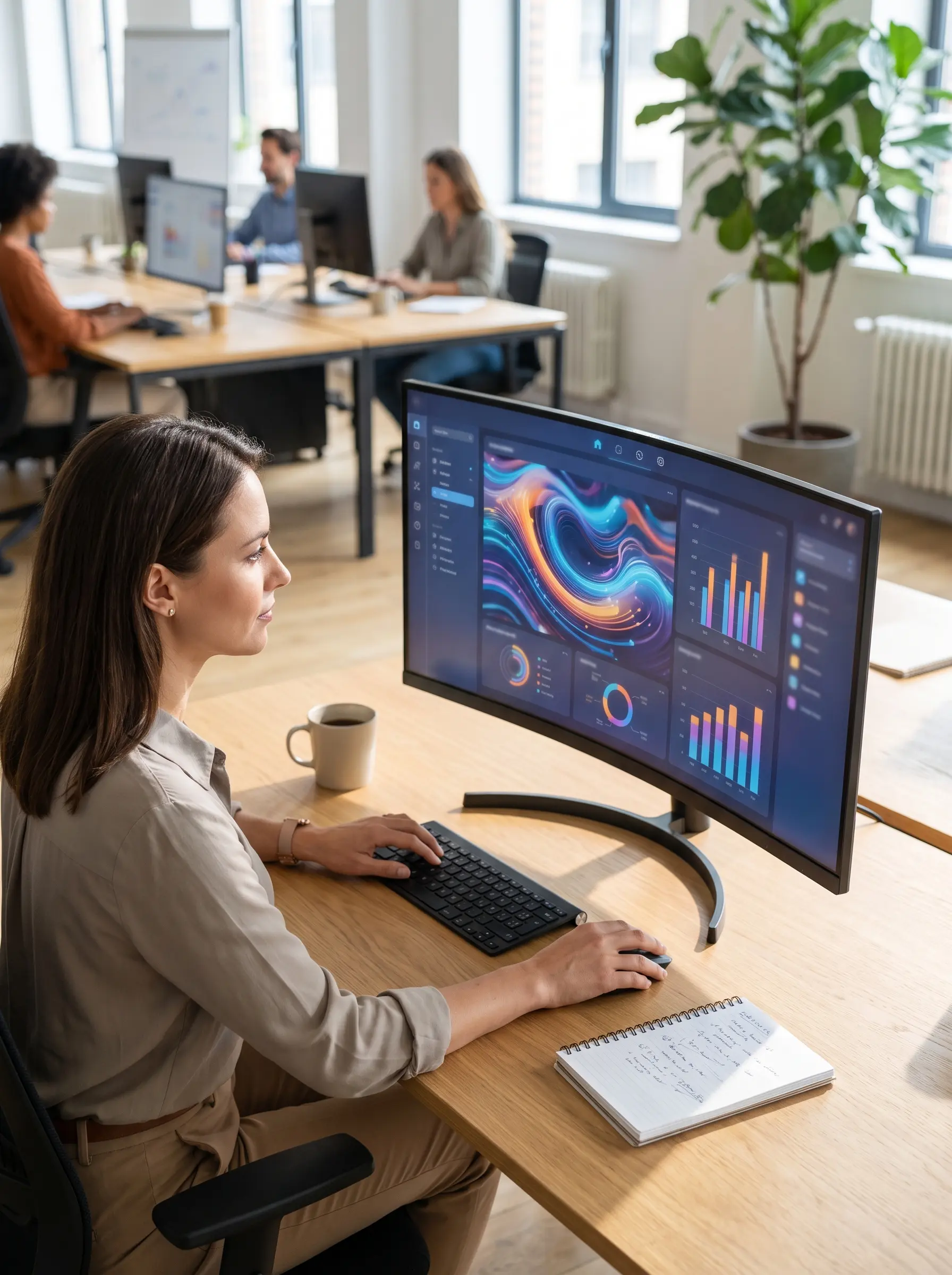 Marketing professional reviewing advertising performance charts