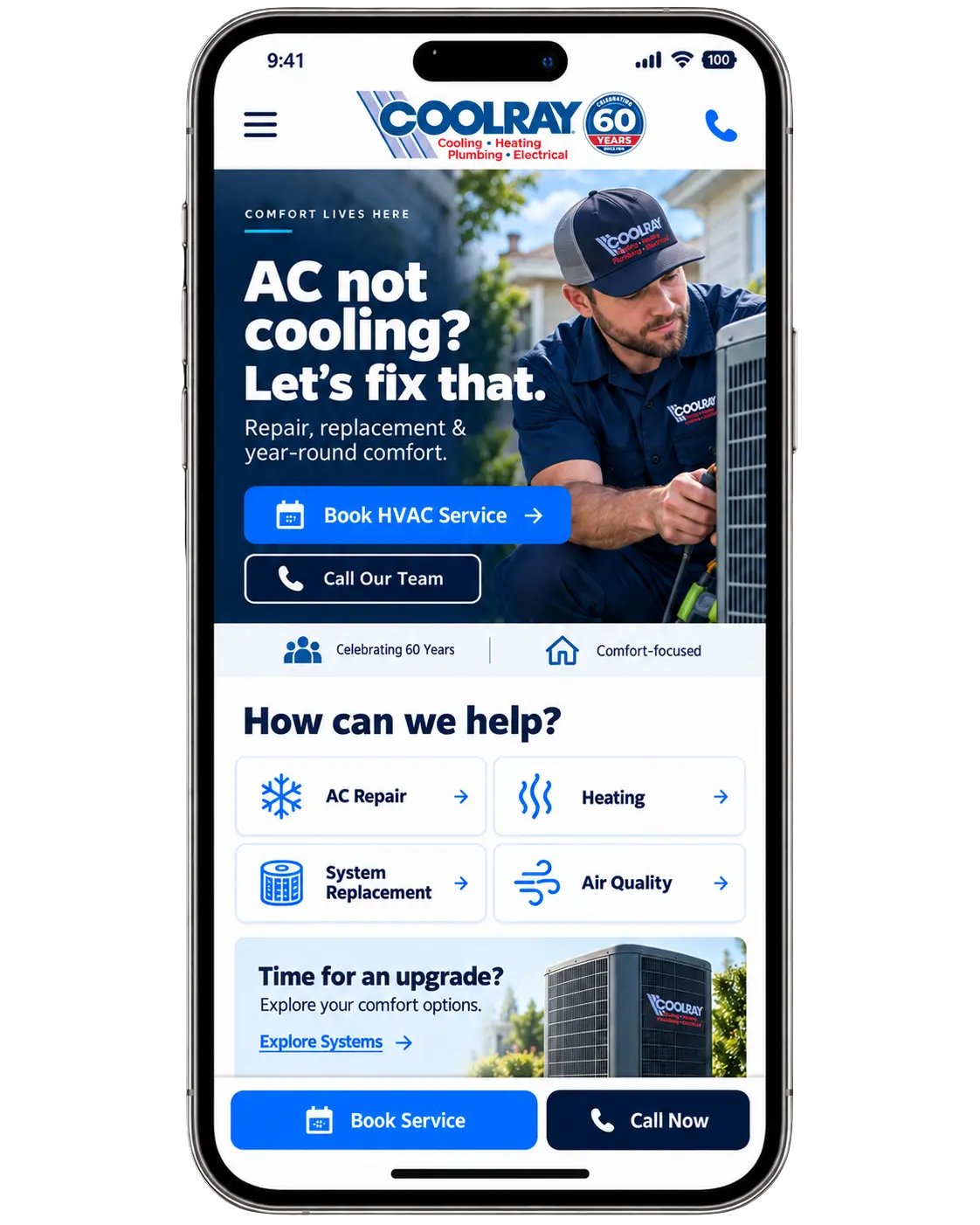 Mobile-friendly HVAC company website example