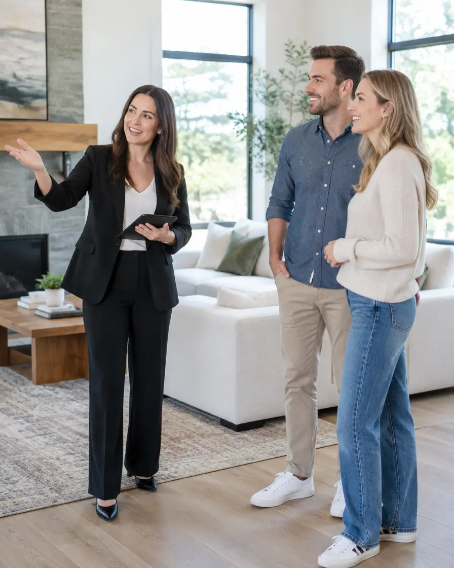 Real estate agent showing a home to a couple