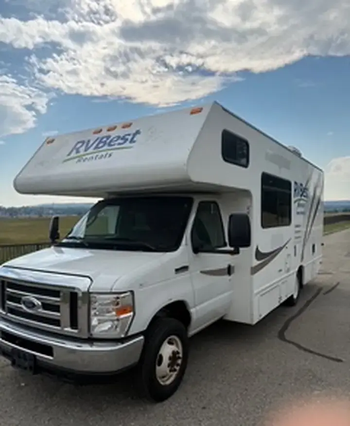 RV Best Rentals Class C motorhome, front three-quarter view