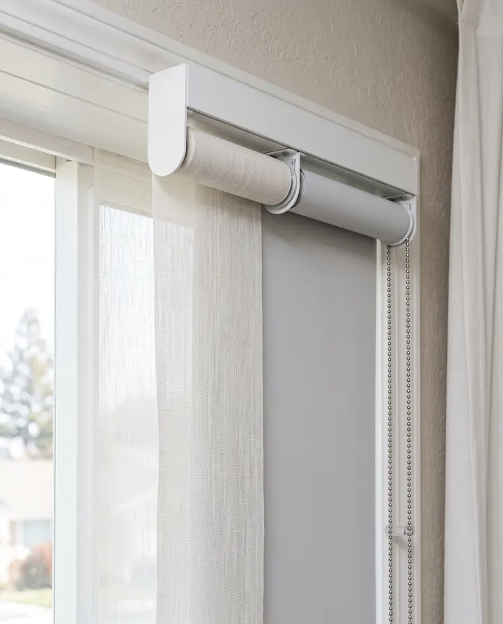 Dual-roller system — sheer and blackout on one bracket