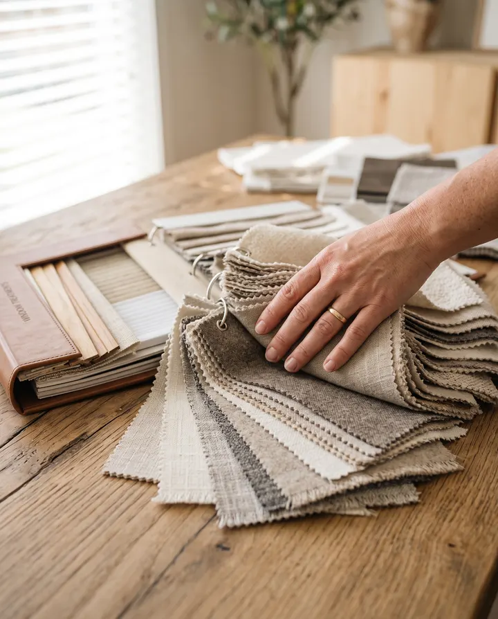 Fabric swatches fanned out on a table