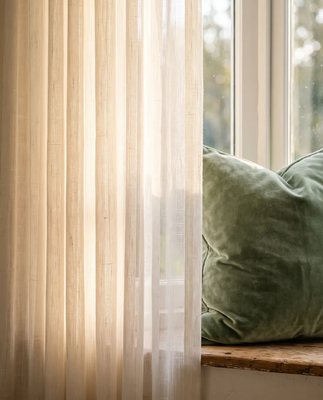 Pleated sheers, backlit