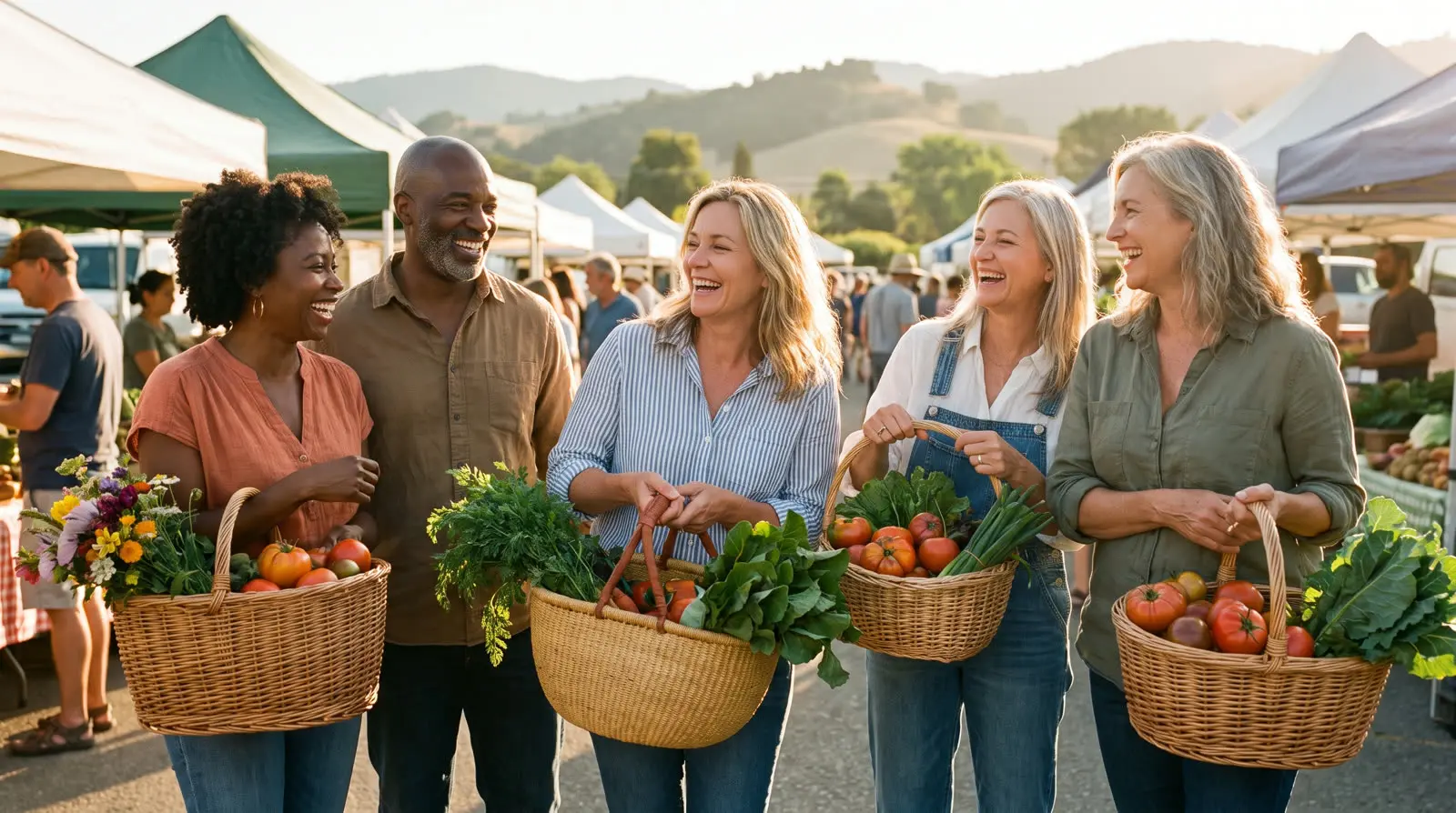 Friends enjoying a farmers market together
