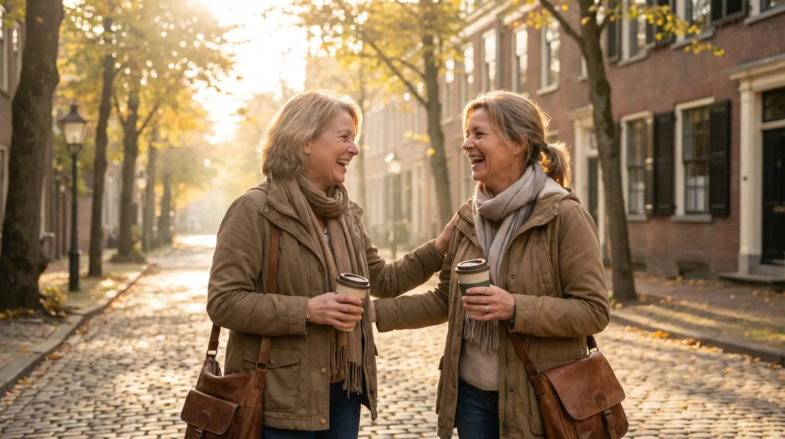 Two women sharing a laugh while walking outdoors