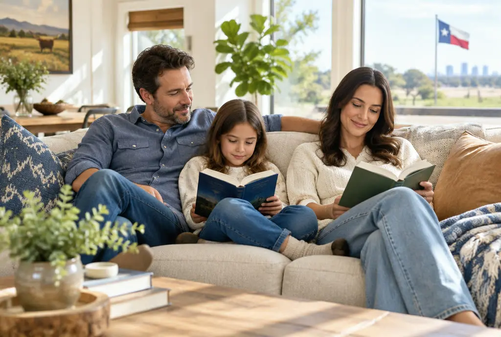 Family relaxing in a cool living room