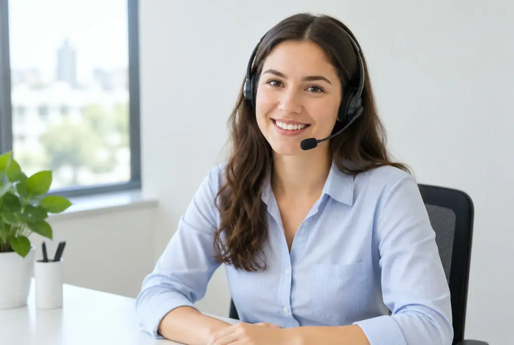 Friendly customer service coordinator wearing a headset