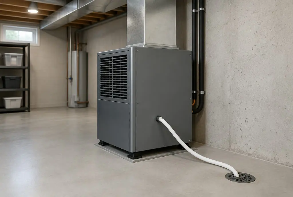 Whole-home dehumidifier in a clean utility space