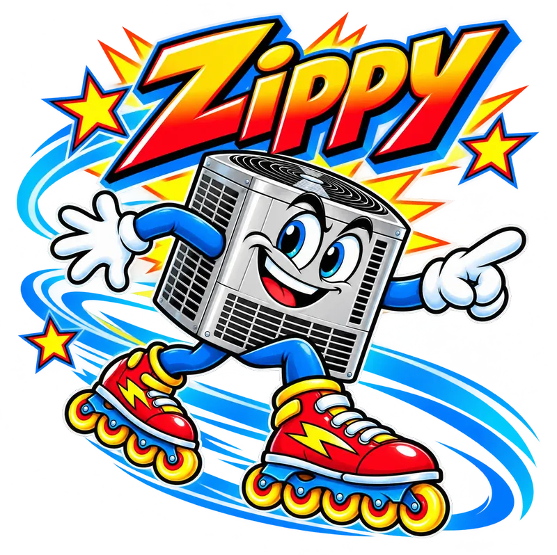 Zippy, The AC Guys’ air-conditioner mascot, roller-skating