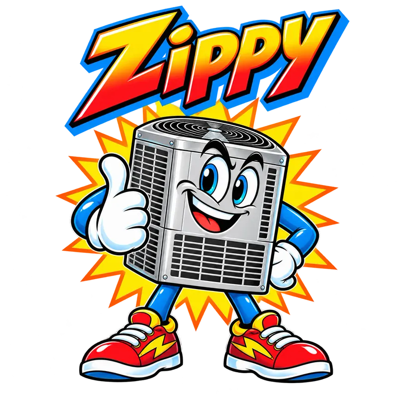 Zippy, The AC Guys’ air-conditioner mascot, smiling and giving a thumbs-up