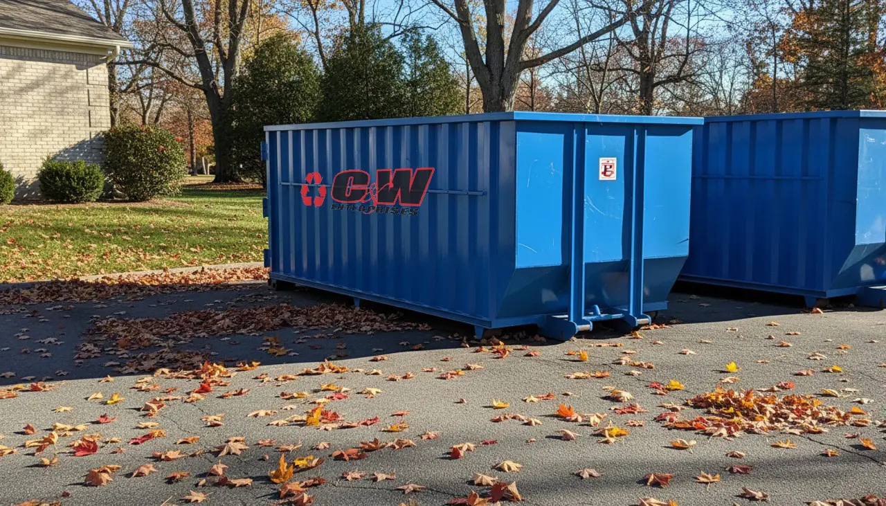 C&W blue roll-off dumpster