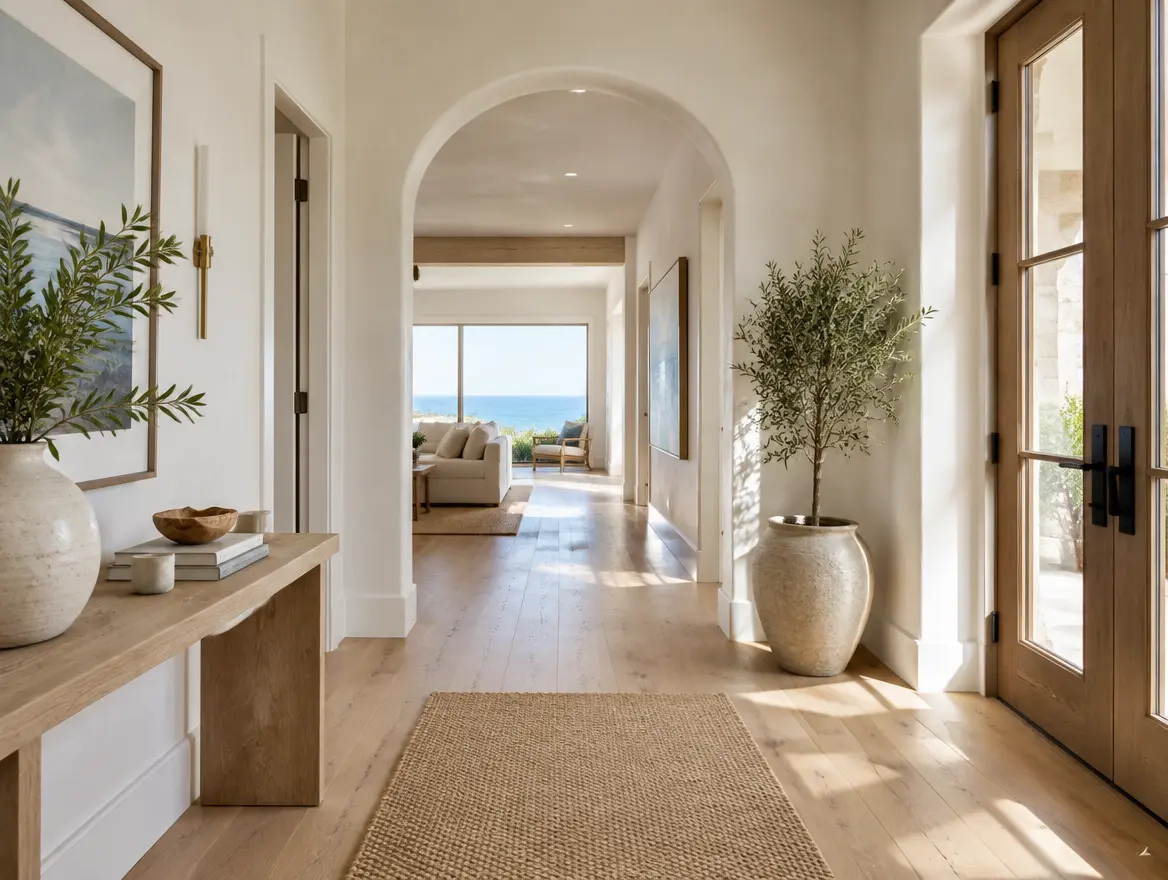 Concept: arched hallway with oak floors
